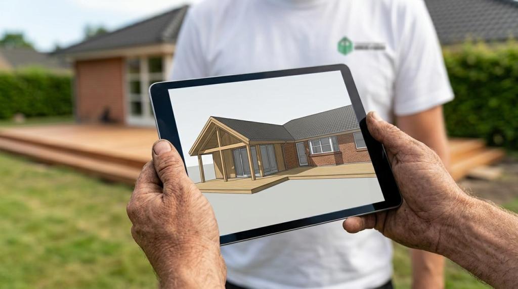 Person viser 3D-model af tilbygning til bolig i Aabybro.